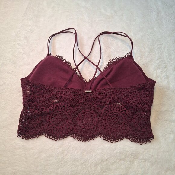 Aerie Floral Lace Bralette Sz L Removable Pads Strappy Boho Whimsigoth Intimates - Picture 8 of 13